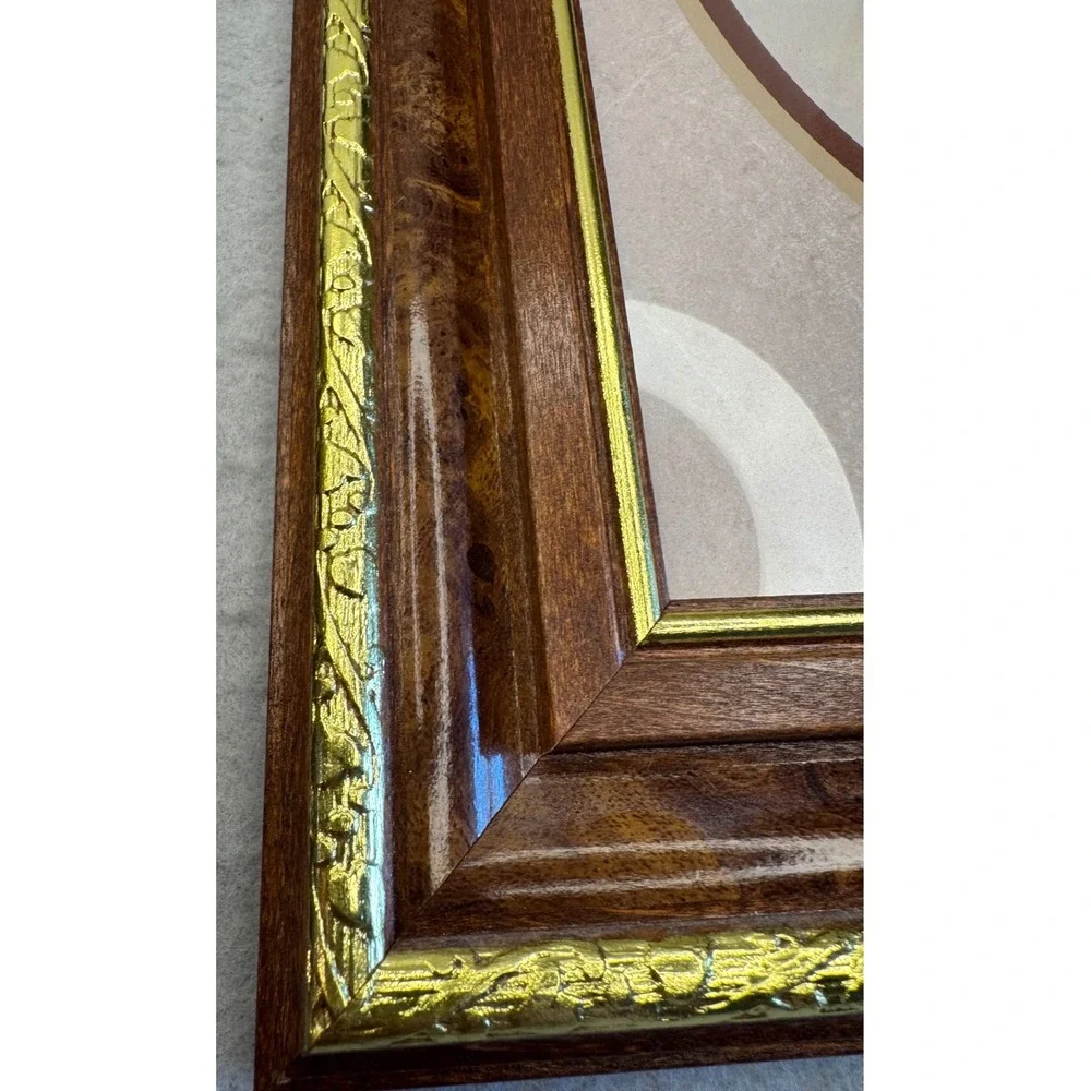 Vintage Wood Grain Gold Trim Picture Frame Wall Art Brown 13.5x16.5